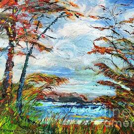 Colorful Cheerful Autumn Lake Oil Painting 