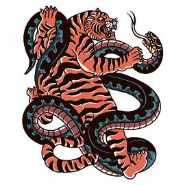 Tiger and cobra fighting gifts wild animal by Norman W