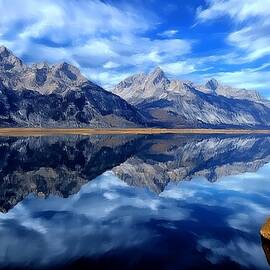 Tranquil Reflections of Grand Teton at Dawn in Digital Art by Ella Winters