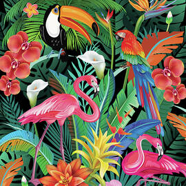 Tropical flowers and birds by Julien