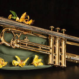 Trumpet, Hat, and Flowers by Marilyn Botta