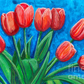 Tulips on Blue by Angela Maria Bingham