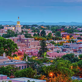 Twilight Photograph of Santa Fe Skyline from Cross of the Martyrs - New Mexico Land of Enchantment by Silvio Ligutti
