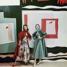 Two Models in Ceil Chapman in Front of Jazz-Inspired Backdrop by Cecil Beaton
