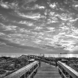 Tybee Island GA Walkway To The Sea B W Atlantic Ocean Sunrise Seascape Art  by Reid Callaway