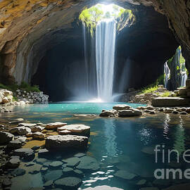 Underground Cave Waterfall Fantasy by LMzKone Narciso Marlene