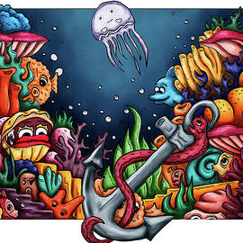 Underwater painting for kids, Coral reef doodle by Nadia CHEVREL