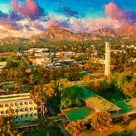 University of California, Riverside, aerial of the campus - digital painting by Nicko Prints