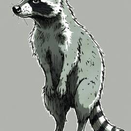 Upright Raccoon Illustration In Gray Color Tones by Wall Art Prints