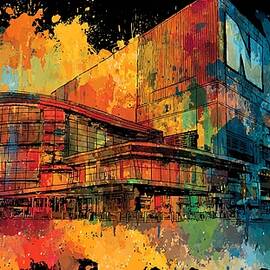 Urban Architecture Colorful Building Devils Newark Den Prudential Center Watercolor Modern Structure by Elmer Powers