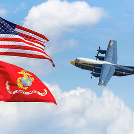 US Marine Flags with Blue Angels Fat Albert
