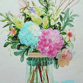 Vase of Hydrangeas and Willow by Carol Wander