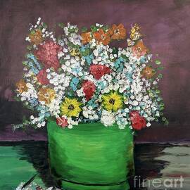 Vase with Zinnias and Other Flowers by Aurelia Schanzenbacher