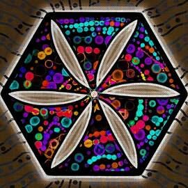 Vertical Geometric Bright Flower Stain Glass by Joan Stratton