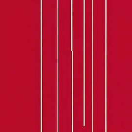 Vertical white lines run down a red background by Jeff Creation