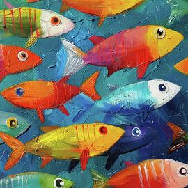 Vibrant Acrylic Painting of Tropical Fishes in the Ocean