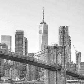 View of the Brooklyn Bridge and the Freedom Tower - Black and White by Sandi Kroll