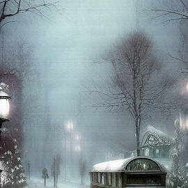 Village Trolley Car in Winter by David Dehner