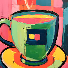 Vivid Brew - Fauvist Expressionism in a Primitivist Tondo with a Striking Coffee Cup AI Generated by OlfactoArt Studio