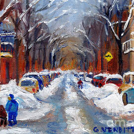 Walking Home To Rue Devarennes Montreal Winter Scene Painting Plateau Mont Royal Street Scene  by Grace Venditti