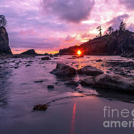 Washington Coast Sunset Sun in the Hole by Mike Reid
