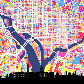 Washington DC Skyline Map #70 by Michael Tompsett