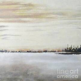water sea river boat abstract art painting by N Akkash