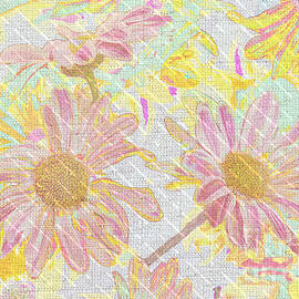 Watercolor Daisies Pink Textile in the Rain by Diann Fisher