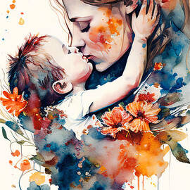 Watercolor Hand Drawn Mom And Baby, Mother And Baby Painting, Floral Mother And Child Painting, 01 by Mounir Khalfouf