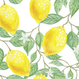 Watercolor lemon seamless vector pattern, realistic vector seamless pattern with hand drawn lemons by MOUNIR KHALFOUF