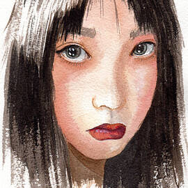 Watercolor Pensive Portrait  by Margaret Bucklew