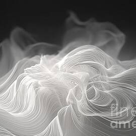 white abstract smoke swirl waves wallpaper background elegant minimal subtle light grey shadow luminous product packaging or display backdrop technology or luxury concept fractal gnarl 3d rendering by N Akkash