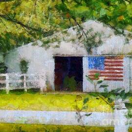 White Barn Old Colonial American Flag by Janine Riley