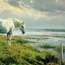 White Horse On Atlantic Shore, Ireland by Conor McGuire