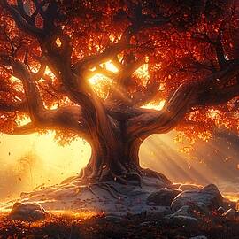Wierwood tree and Golden light by Art Dream Studio