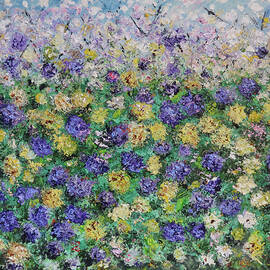 Wild Flower Field Impasto Oil Painting On Canvas by Indrani Ghosh