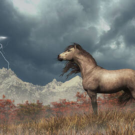 Wild Rose Gray Horse and Passing Storm by Daniel Eskridge