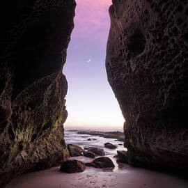 Windansea Moonset Between Cliffs by William Dunigan
