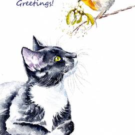 Winter Cat Season's Greetings by Debra Hall