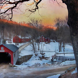 Winter Morning Sunrise Covered Bridge - Guilford, Vt by Joann Vitali