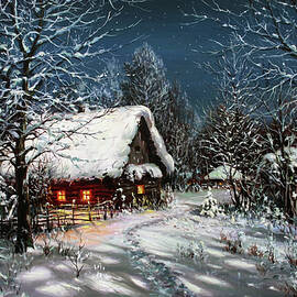 Winter Village in the Moonlight