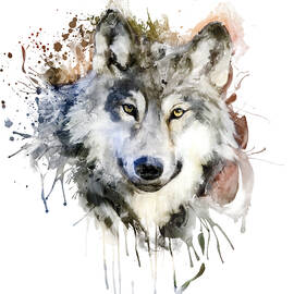 Wolf Watercolor Portrait by Marian Voicu