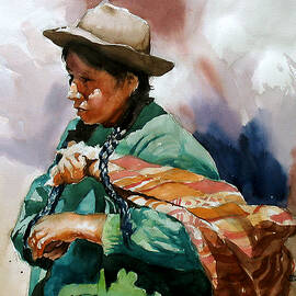 Woman at the andean market by Oscar Cuadros