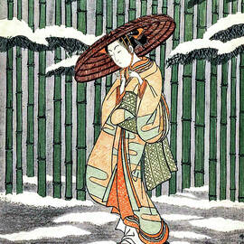 Woman Walk In Front of the Bamboo Fence by Long Shot