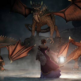 Woman with a Lantern Facing Dragons by Daniel Eskridge