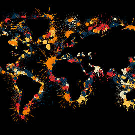World Map Outline with Splashes of Color and Black Background by Alexios Ntounas