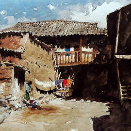 Yard of an old Andean house by Oscar Cuadros