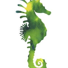 Yellow And Green Seahorse Watercolor Silhouette