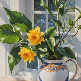 Yellow Flowers In A Pitcher by Eris And AI