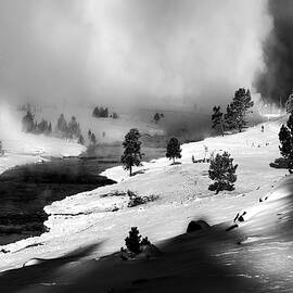 Yellowstone Winter Geyser Basin Monochrome Photograph by Greg Sigrist